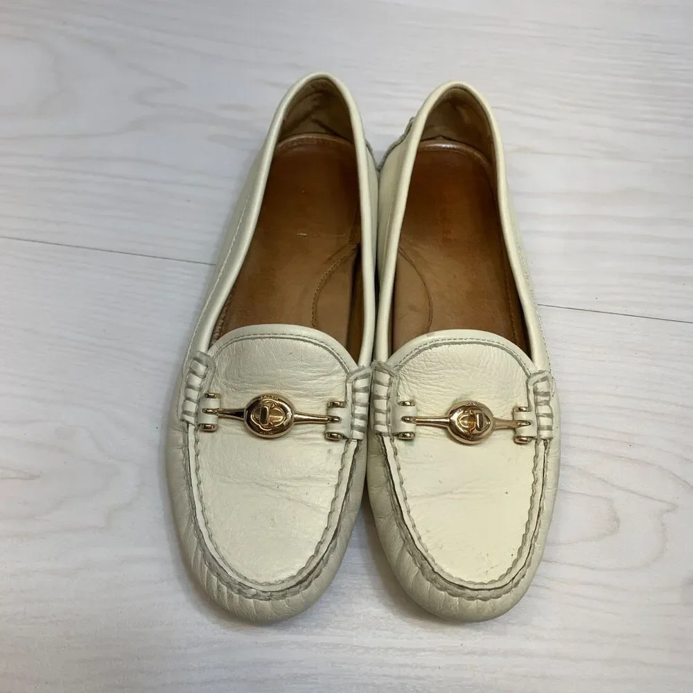 Coach Arlene Loafers‎ Women Ivory Pebbled Grain Leather Penny Driving Size 7B